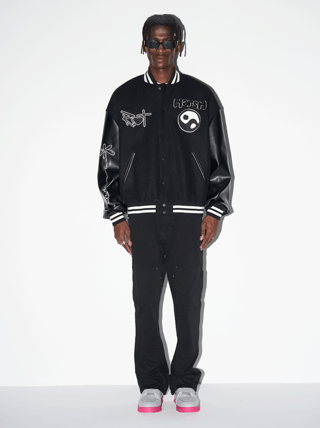 Harsh and Cruel Ying-Yang Embroidered Logo Varsity Jacket