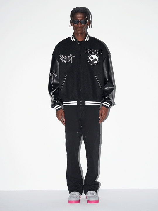 Harsh and Cruel Ying-Yang Embroidered Logo Varsity Jacket