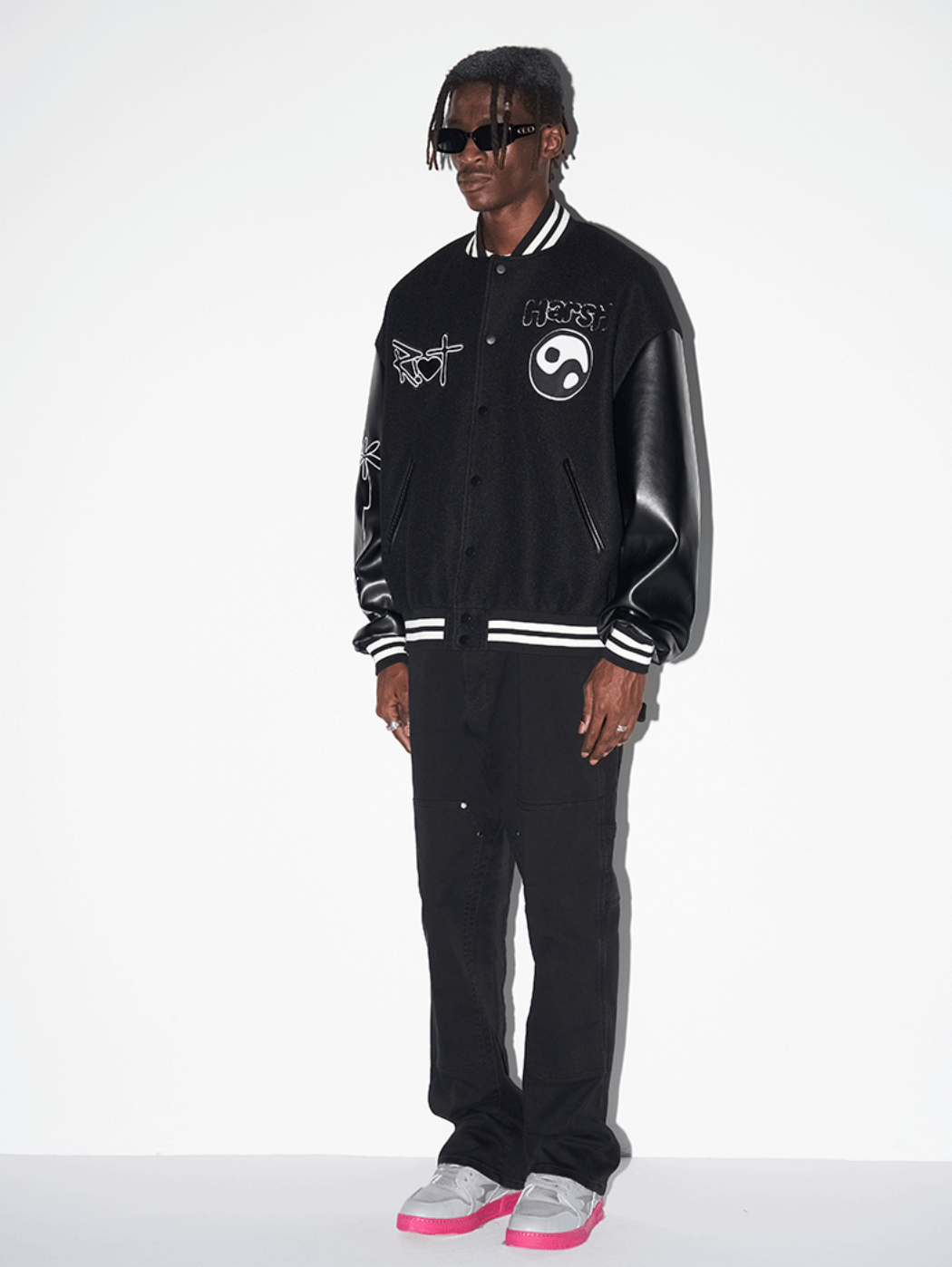 Harsh and Cruel Ying-Yang Embroidered Logo Varsity Jacket