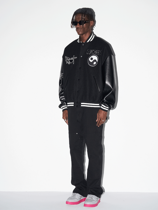 Harsh and Cruel Ying-Yang Embroidered Logo Varsity Jacket