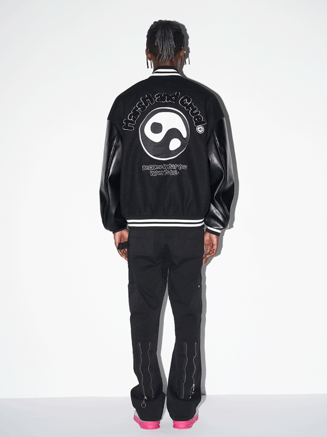 Harsh and Cruel Ying-Yang Embroidered Logo Varsity Jacket