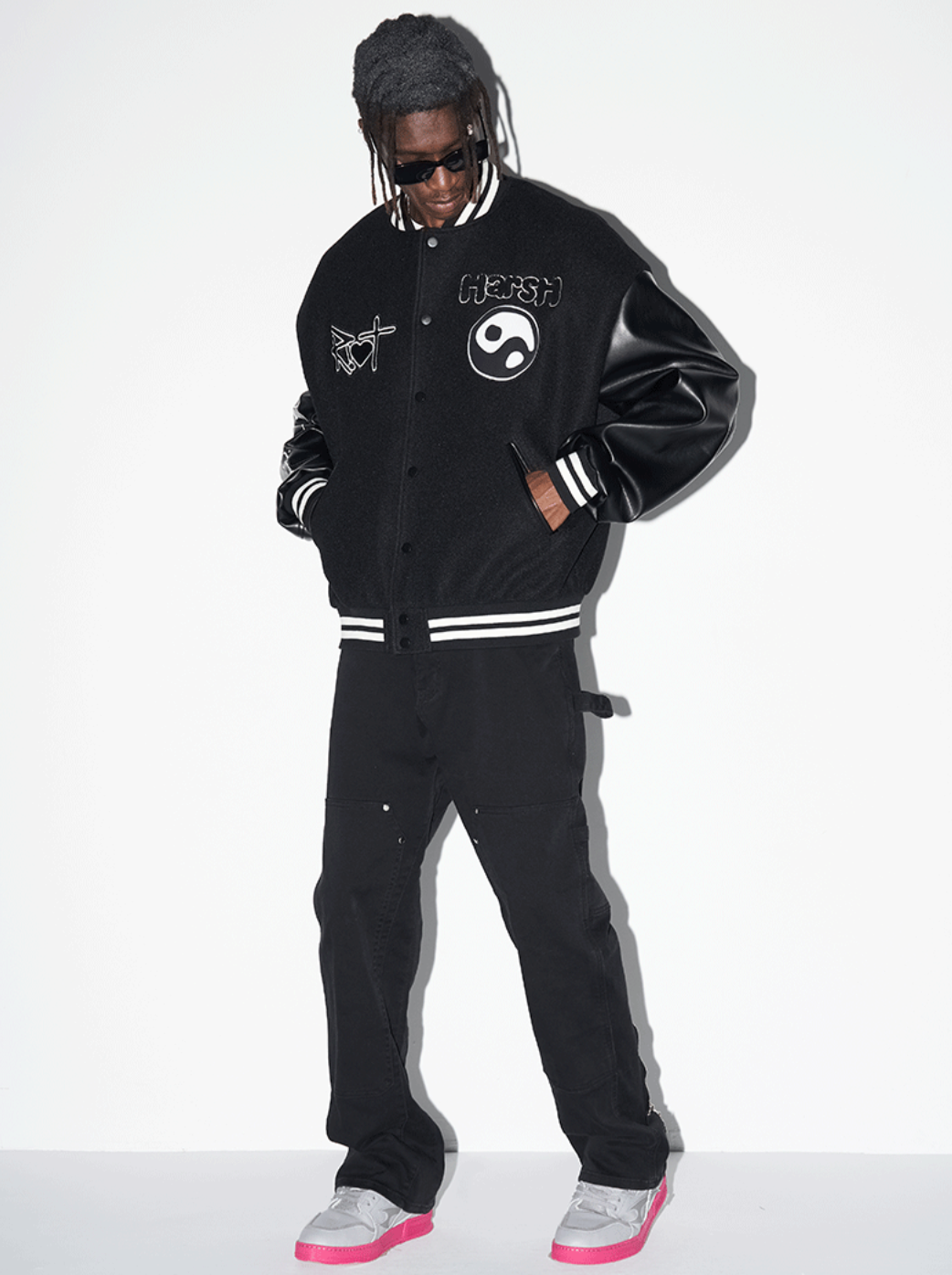 Harsh and Cruel Ying-Yang Embroidered Logo Varsity Jacket
