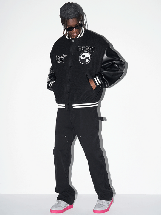 Harsh and Cruel Ying-Yang Embroidered Logo Varsity Jacket