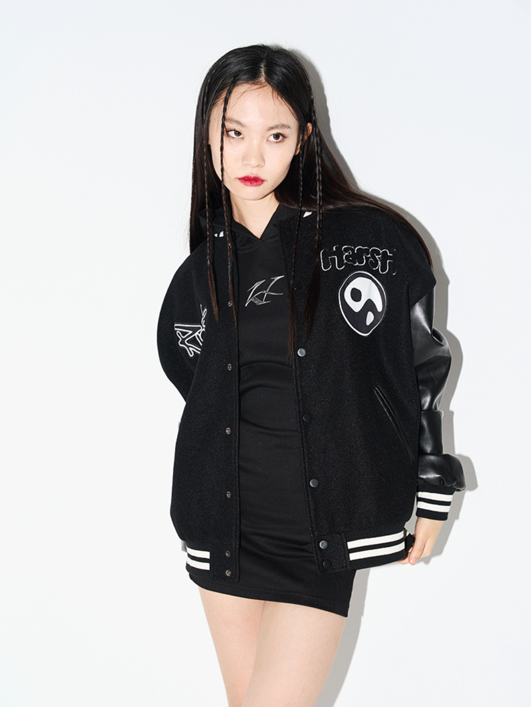Harsh and Cruel Ying-Yang Embroidered Logo Varsity Jacket