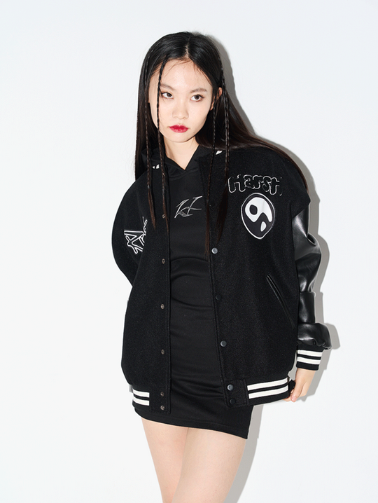 Harsh and Cruel Ying-Yang Embroidered Logo Varsity Jacket