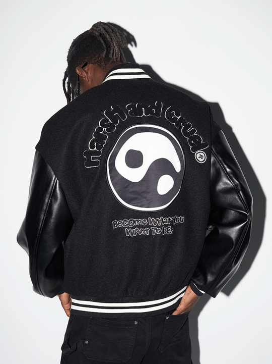 Harsh and Cruel Ying-Yang Embroidered Logo Varsity Jacket