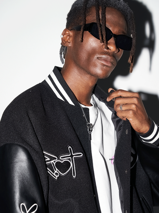 Harsh and Cruel Ying-Yang Embroidered Logo Varsity Jacket