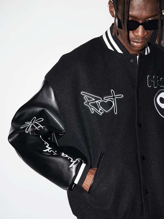 Harsh and Cruel Ying-Yang Embroidered Logo Varsity Jacket