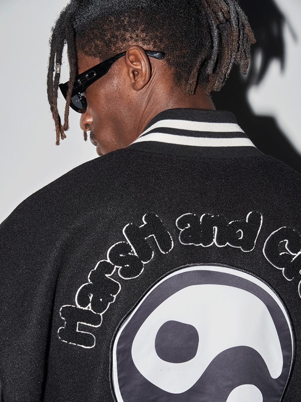 Harsh and Cruel Ying-Yang Embroidered Logo Varsity Jacket