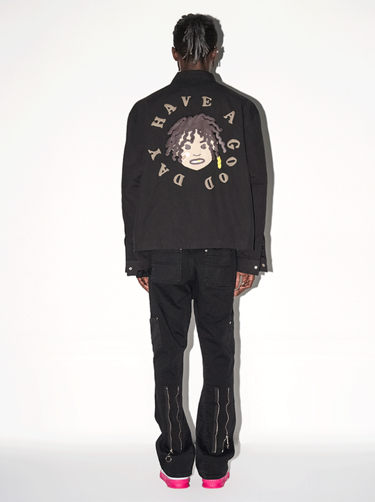 Harsh and Cruel Cartoon Face Foam Print Jacket