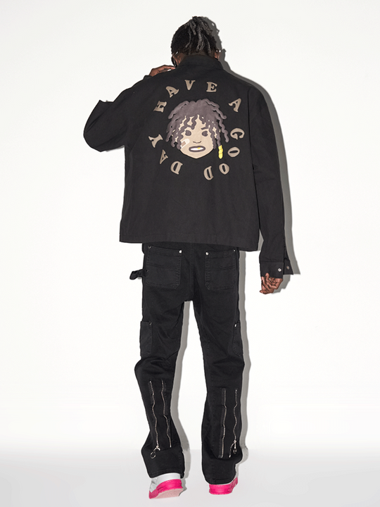 Harsh and Cruel Cartoon Face Foam Print Jacket