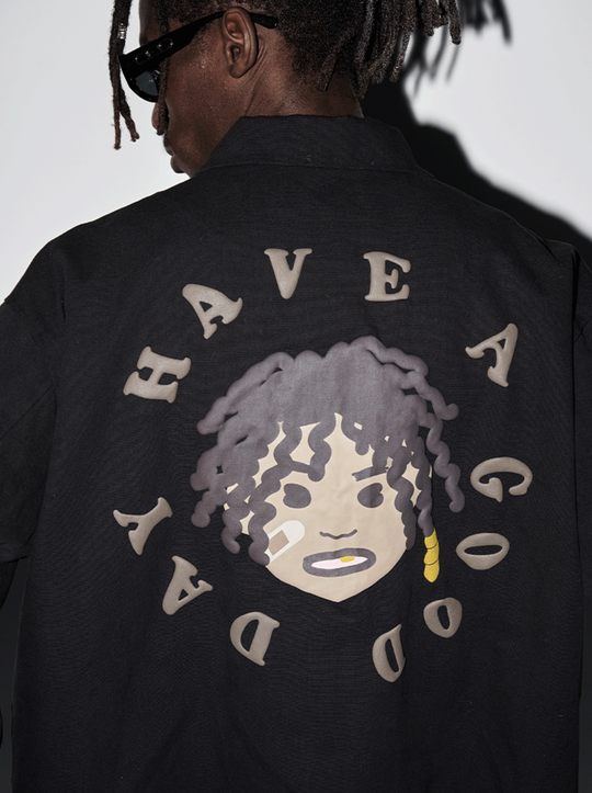 Harsh and Cruel Cartoon Face Foam Print Jacket