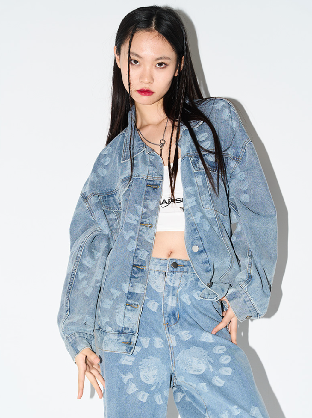 Harsh and Cruel 3D Circles All Over Denim Jacket