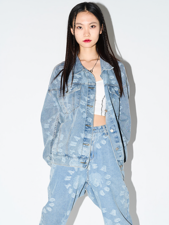 Harsh and Cruel 3D Circles All Over Denim Jacket