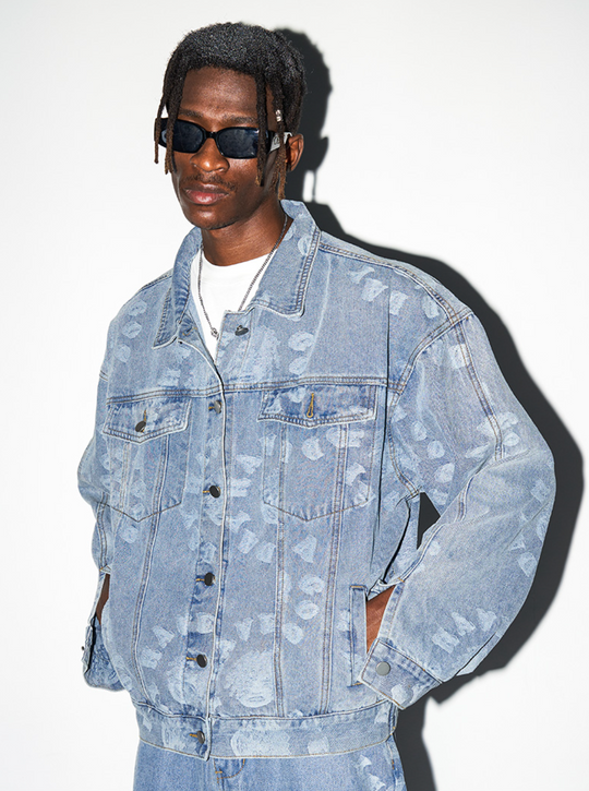 Harsh and Cruel 3D Circles All Over Denim Jacket