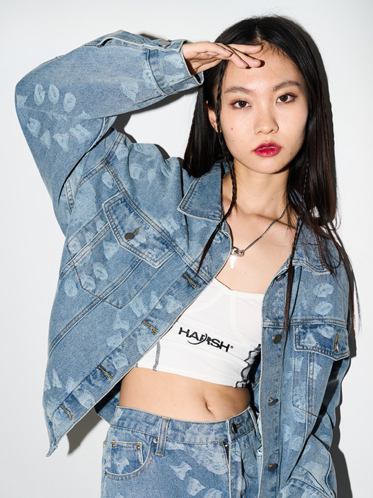 Harsh and Cruel 3D Circles All Over Denim Jacket