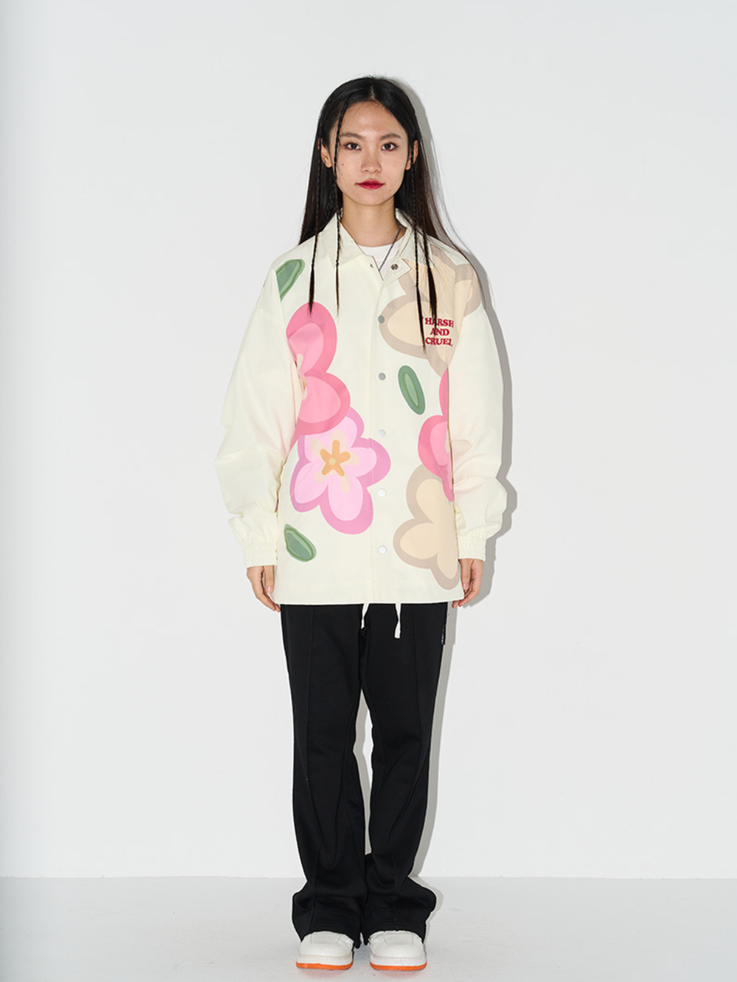 Harsh and Cruel Handpainted Cartoon Flowers Coach Jacket