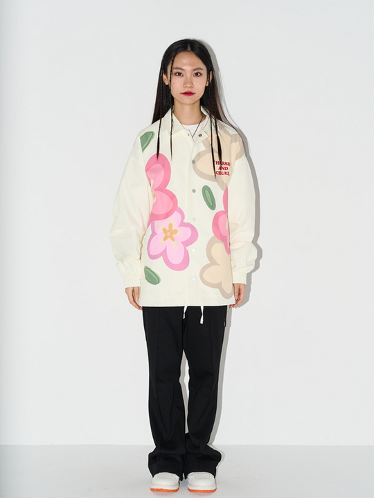 Harsh and Cruel Handpainted Cartoon Flowers Coach Jacket