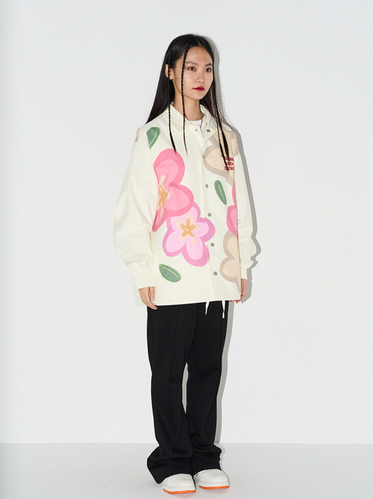 Harsh and Cruel Handpainted Cartoon Flowers Coach Jacket