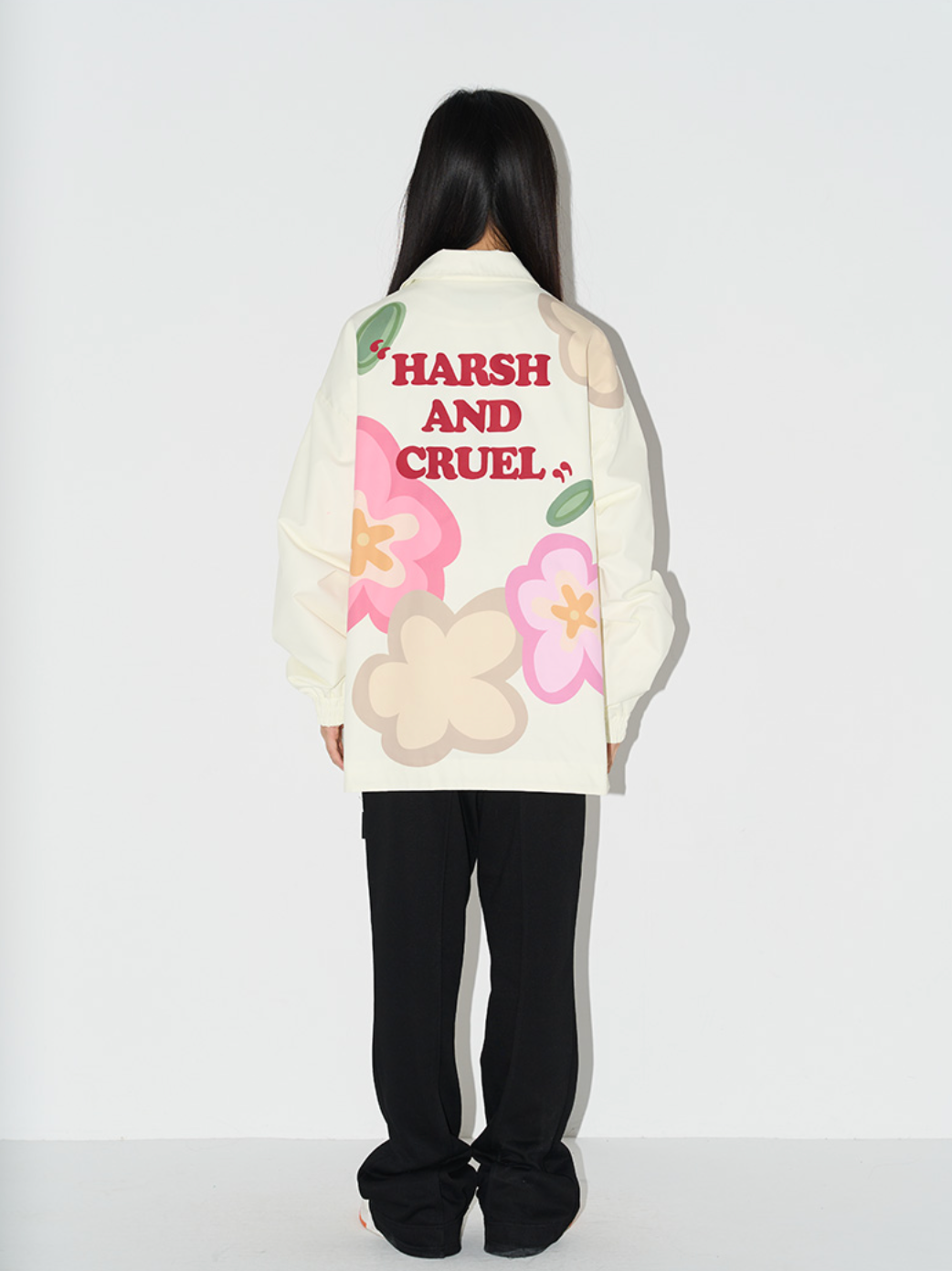 Harsh and Cruel Handpainted Cartoon Flowers Coach Jacket