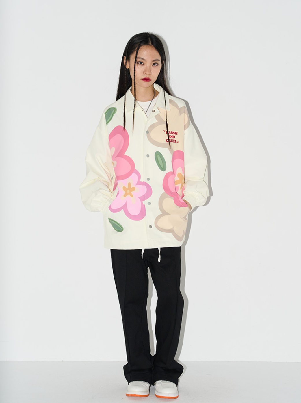 Harsh and Cruel Handpainted Cartoon Flowers Coach Jacket