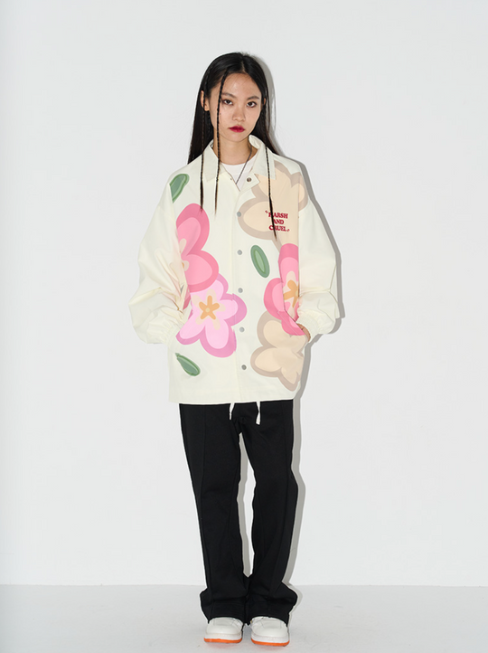 Harsh and Cruel Handpainted Cartoon Flowers Coach Jacket