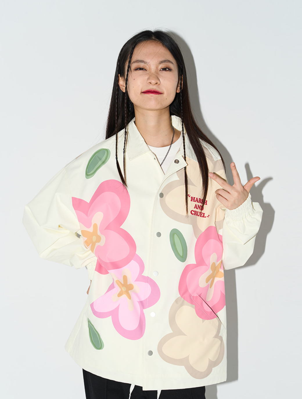 Harsh and Cruel Handpainted Cartoon Flowers Coach Jacket