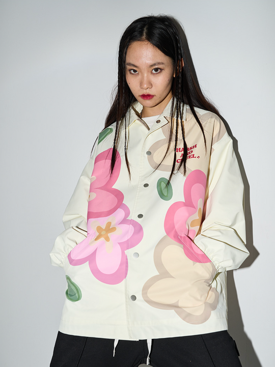 Harsh and Cruel Handpainted Cartoon Flowers Coach Jacket
