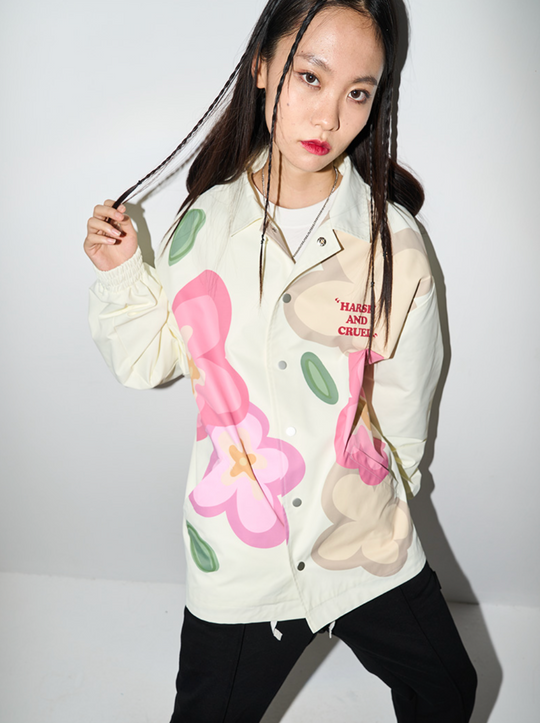 Harsh and Cruel Handpainted Cartoon Flowers Coach Jacket