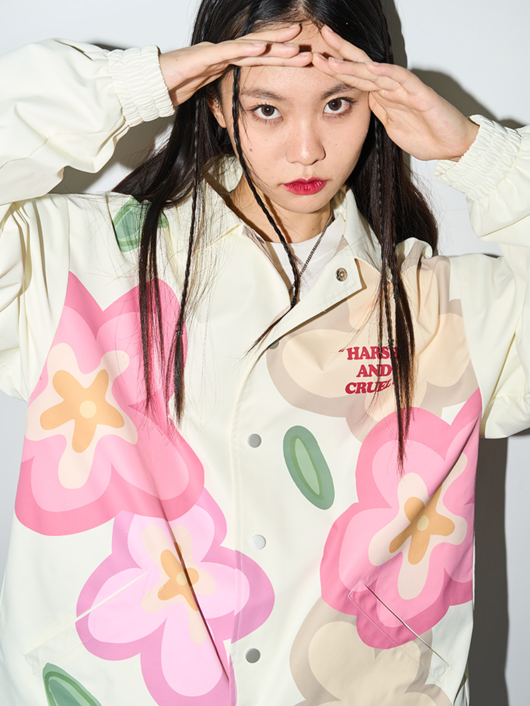 Harsh and Cruel Handpainted Cartoon Flowers Coach Jacket