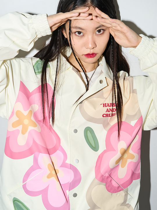 Harsh and Cruel Handpainted Cartoon Flowers Coach Jacket
