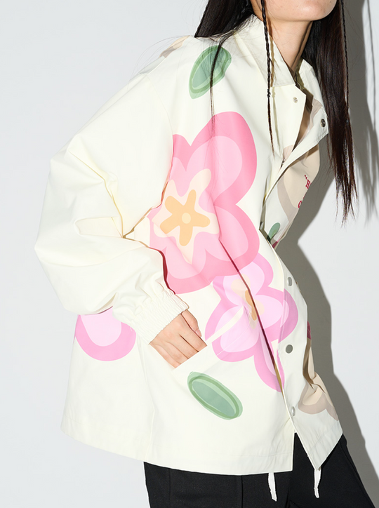 Harsh and Cruel Handpainted Cartoon Flowers Coach Jacket