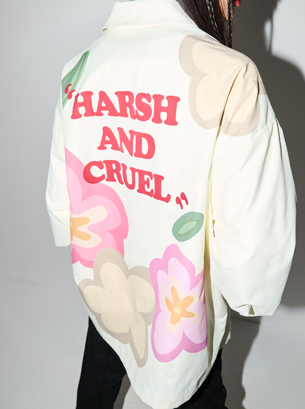 Harsh and Cruel Handpainted Cartoon Flowers Coach Jacket
