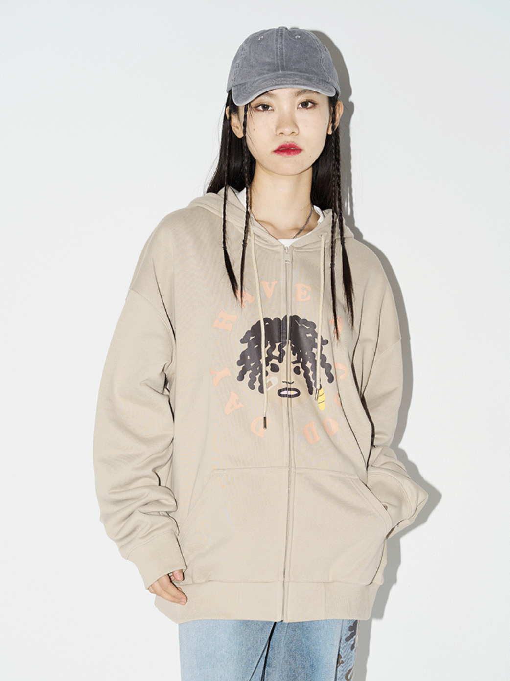 Harsh and Cruel Cartoon Face Zipper Hoodie