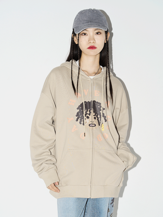 Harsh and Cruel Cartoon Face Zipper Hoodie