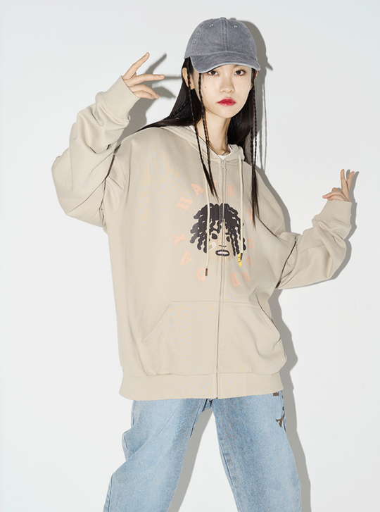 Harsh and Cruel Cartoon Face Zipper Hoodie