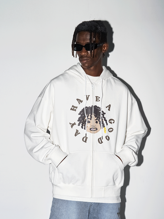 Harsh and Cruel Cartoon Face Zipper Hoodie