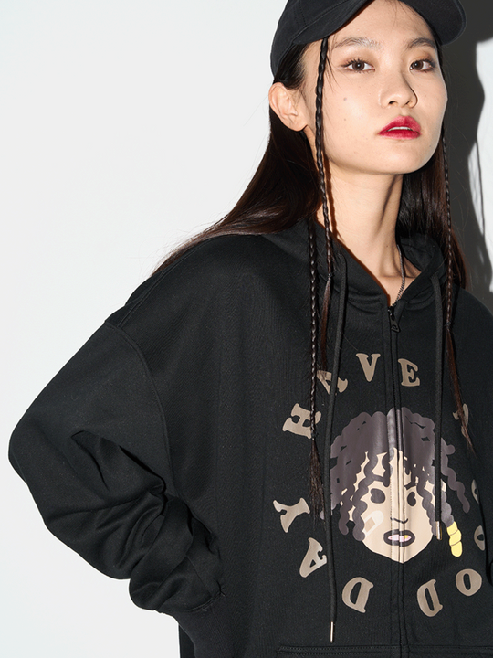 Harsh and Cruel Cartoon Face Zipper Hoodie