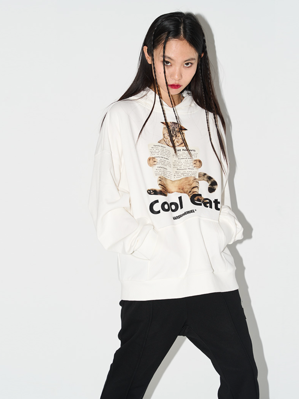 Harsh and Cruel Cool Cat Printed Hoodie