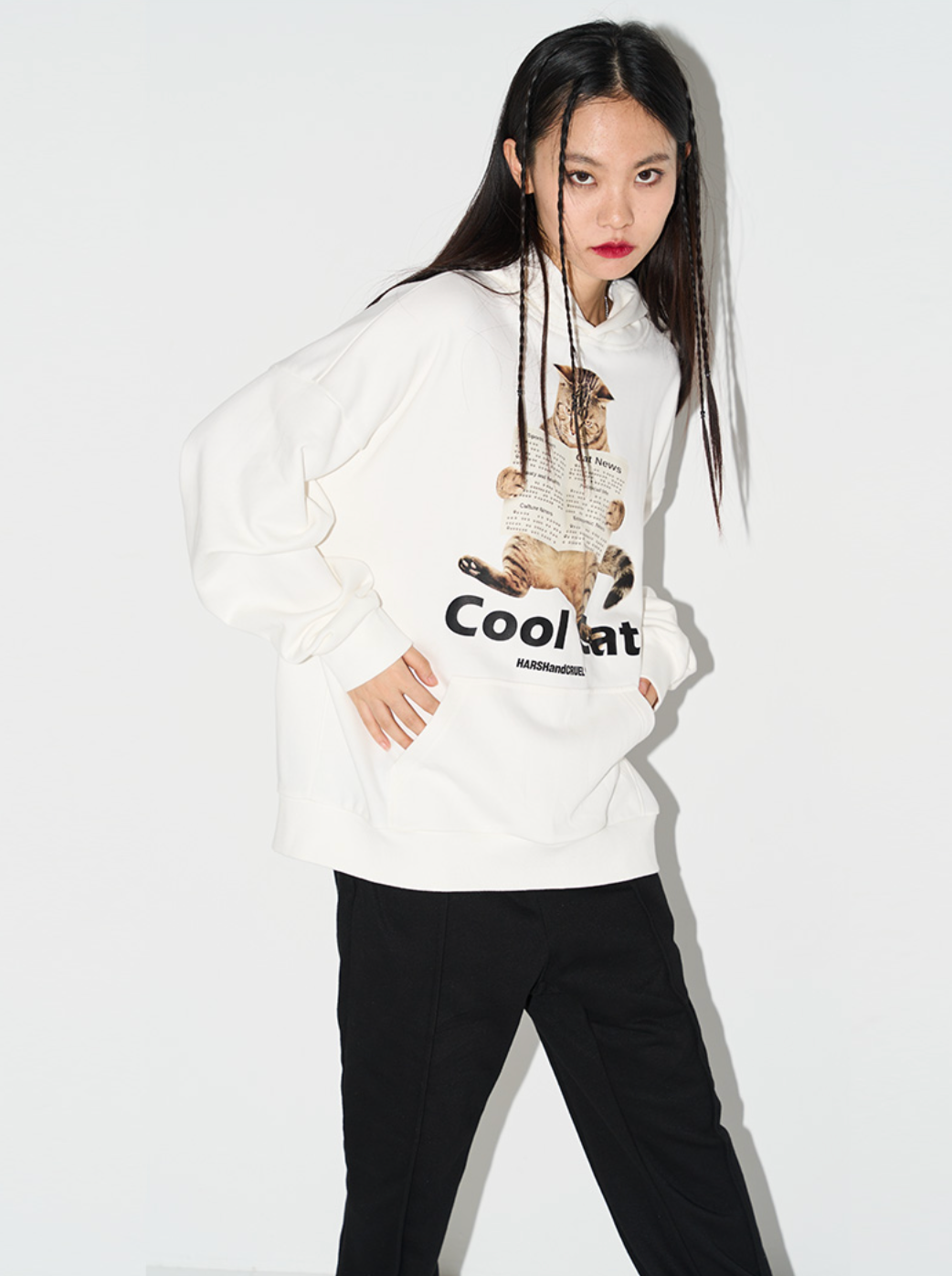 Harsh and Cruel Cool Cat Printed Hoodie