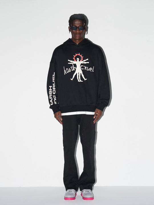 Harsh and Cruel Vitruvian Man Printed Hoodie