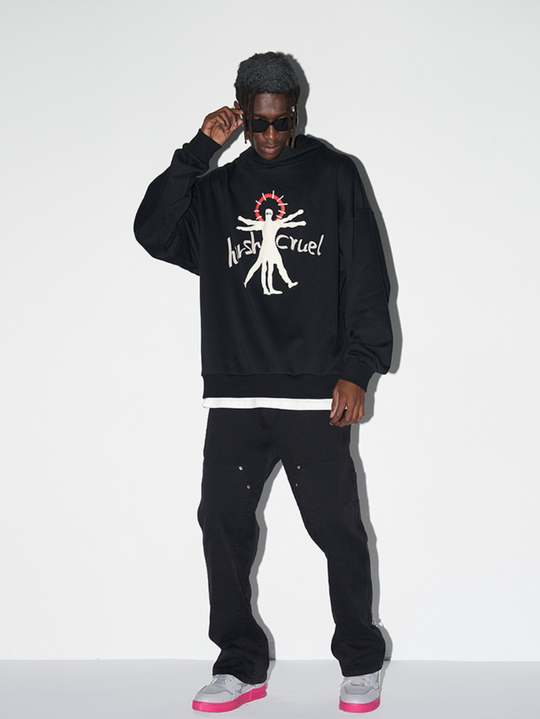 Harsh and Cruel Vitruvian Man Printed Hoodie
