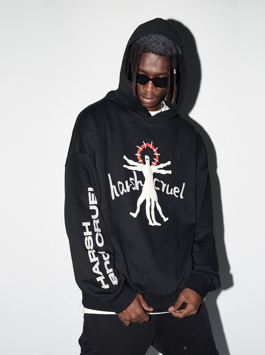 Harsh and Cruel Vitruvian Man Printed Hoodie