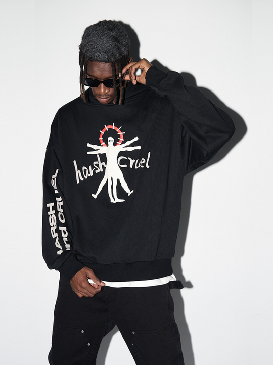 Harsh and Cruel Vitruvian Man Printed Hoodie