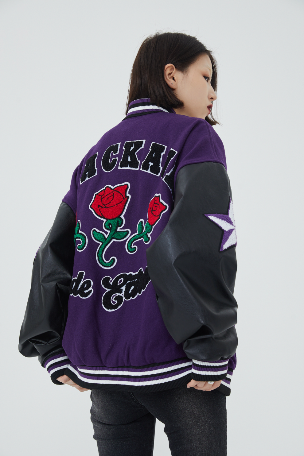 F3F Select Rose Flock Embroidered Baseball Jacket