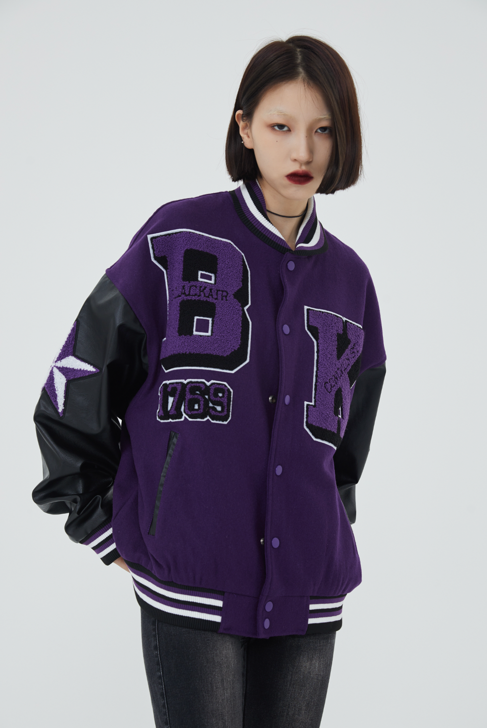 F3F Select Rose Flock Embroidered Baseball Jacket