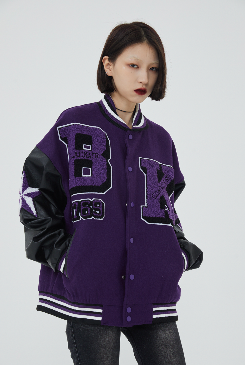 F3F Select Rose Flock Embroidered Baseball Jacket