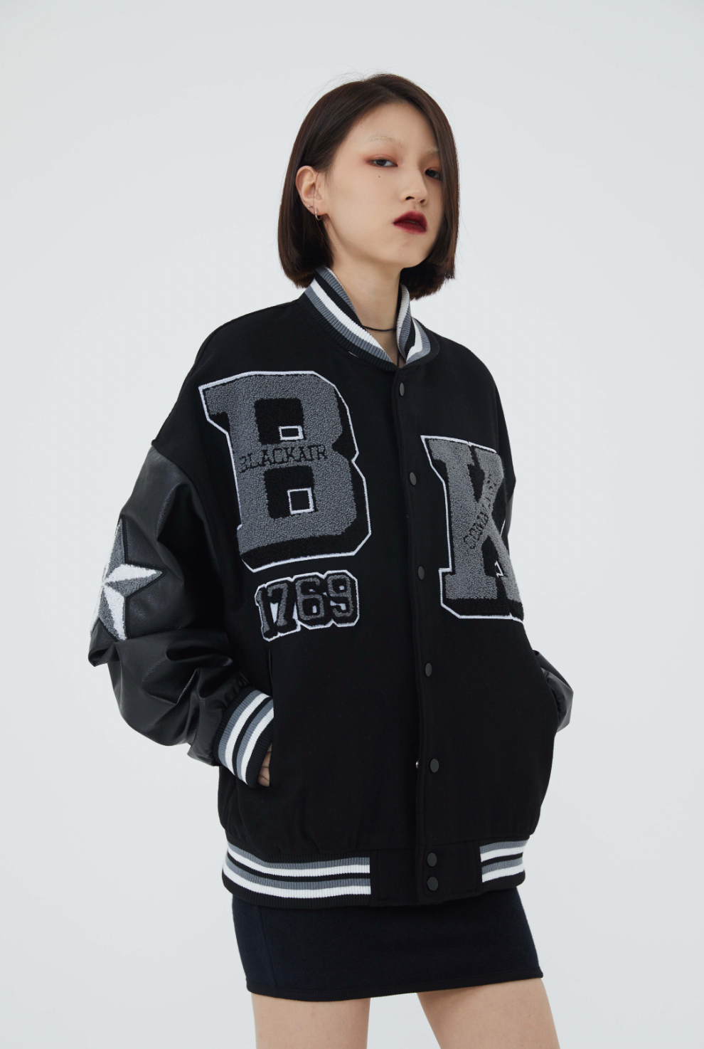 F3F Select Rose Flock Embroidered Baseball Jacket