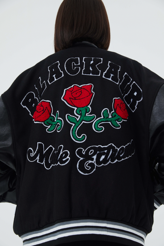 F3F Select Rose Flock Embroidered Baseball Jacket