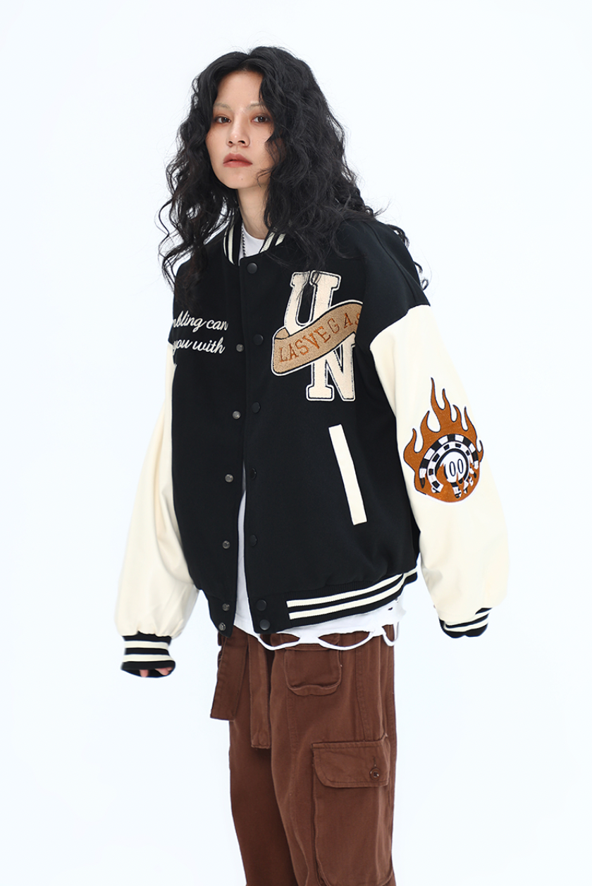 F3F Select Poker Flocking Embroidered Baseball Jacket